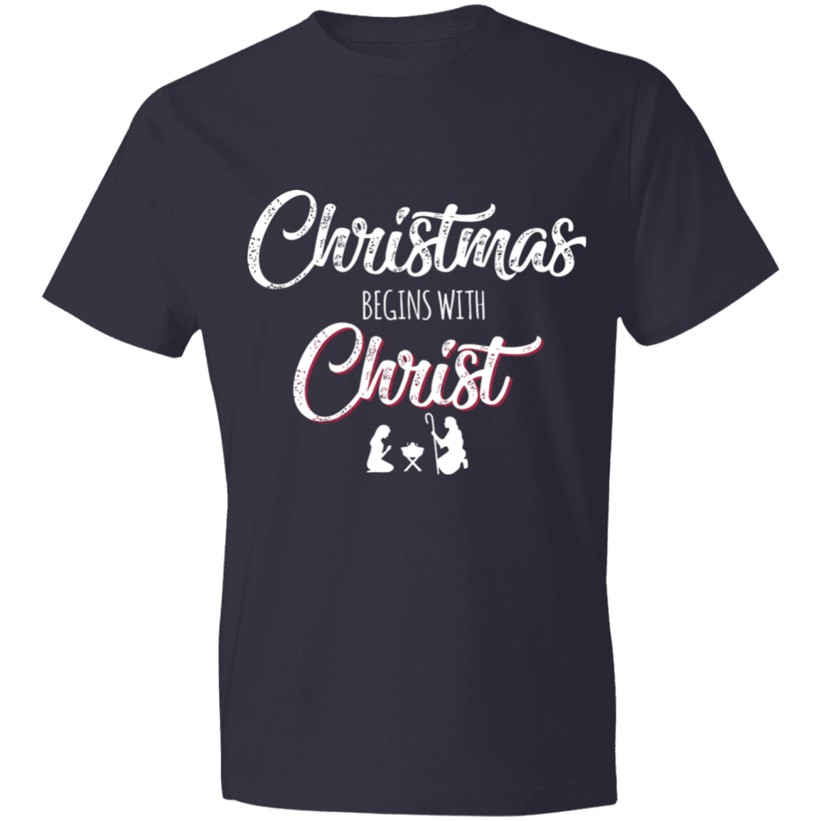 Designs by MyUtopia Shout Out:Christmas Begins with Christ - Lightweight Unisex T-Shirt,Navy / S,Adult Unisex T-Shirt