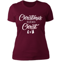 Load image into Gallery viewer, Designs by MyUtopia Shout Out:Christmas Begins with Christ - Ultra Cotton Ladies&#39; T-Shirt,Maroon / X-Small,Ladies T-Shirts
