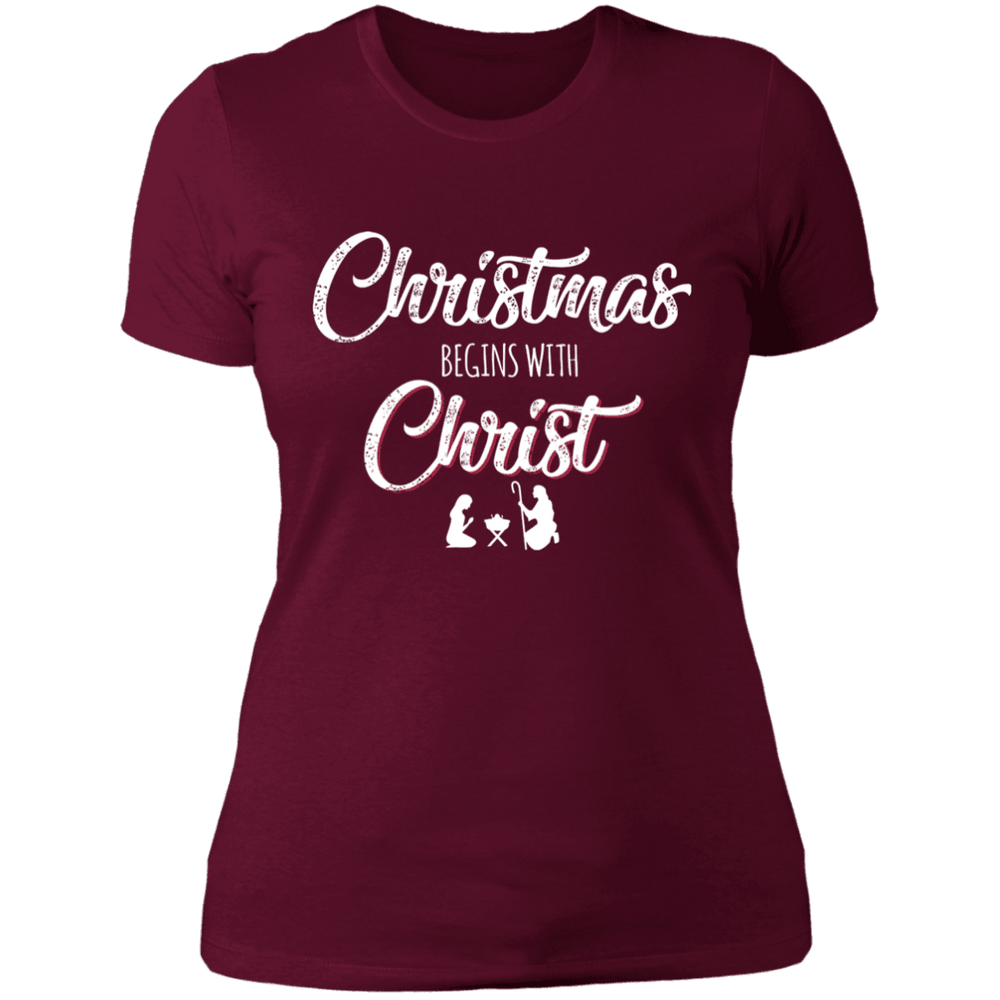 Designs by MyUtopia Shout Out:Christmas Begins with Christ - Ultra Cotton Ladies' T-Shirt,Maroon / X-Small,Ladies T-Shirts