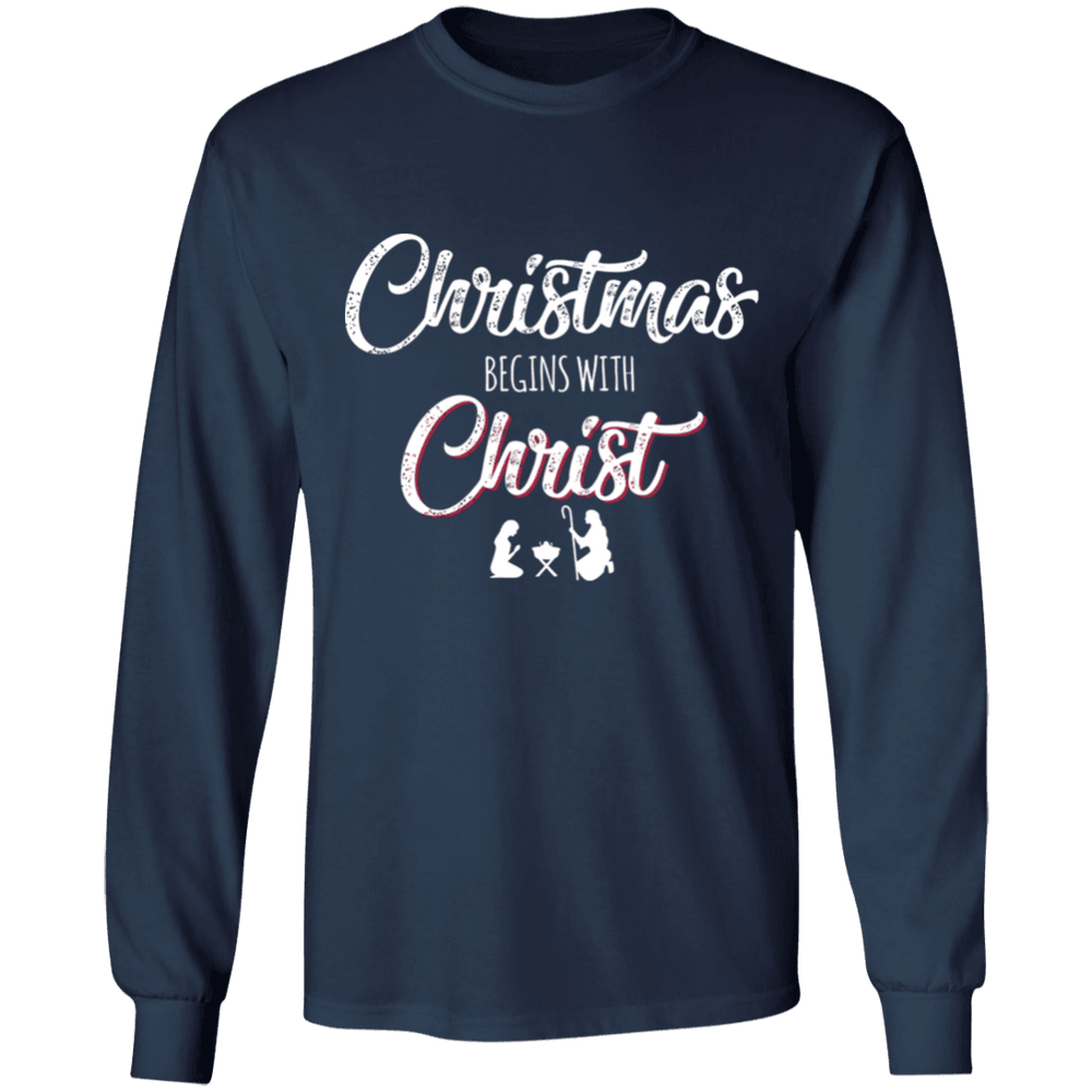 Designs by MyUtopia Shout Out:Christmas Begins with Christ - Ultra Cotton Long Sleeve T-Shirt,Navy / S,Long Sleeve T-Shirts