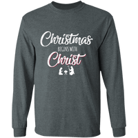 Load image into Gallery viewer, Designs by MyUtopia Shout Out:Christmas Begins with Christ - Ultra Cotton Long Sleeve T-Shirt,Dark Heather / S,Long Sleeve T-Shirts
