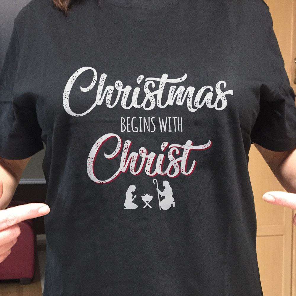 Designs by MyUtopia Shout Out:Christmas Begins with Christ Adult Unisex T-Shirt