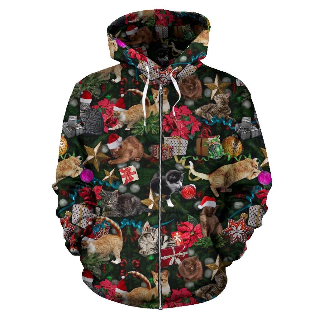 Designs by MyUtopia Shout Out:Christmas Cats Zip-up Hooded Jacket