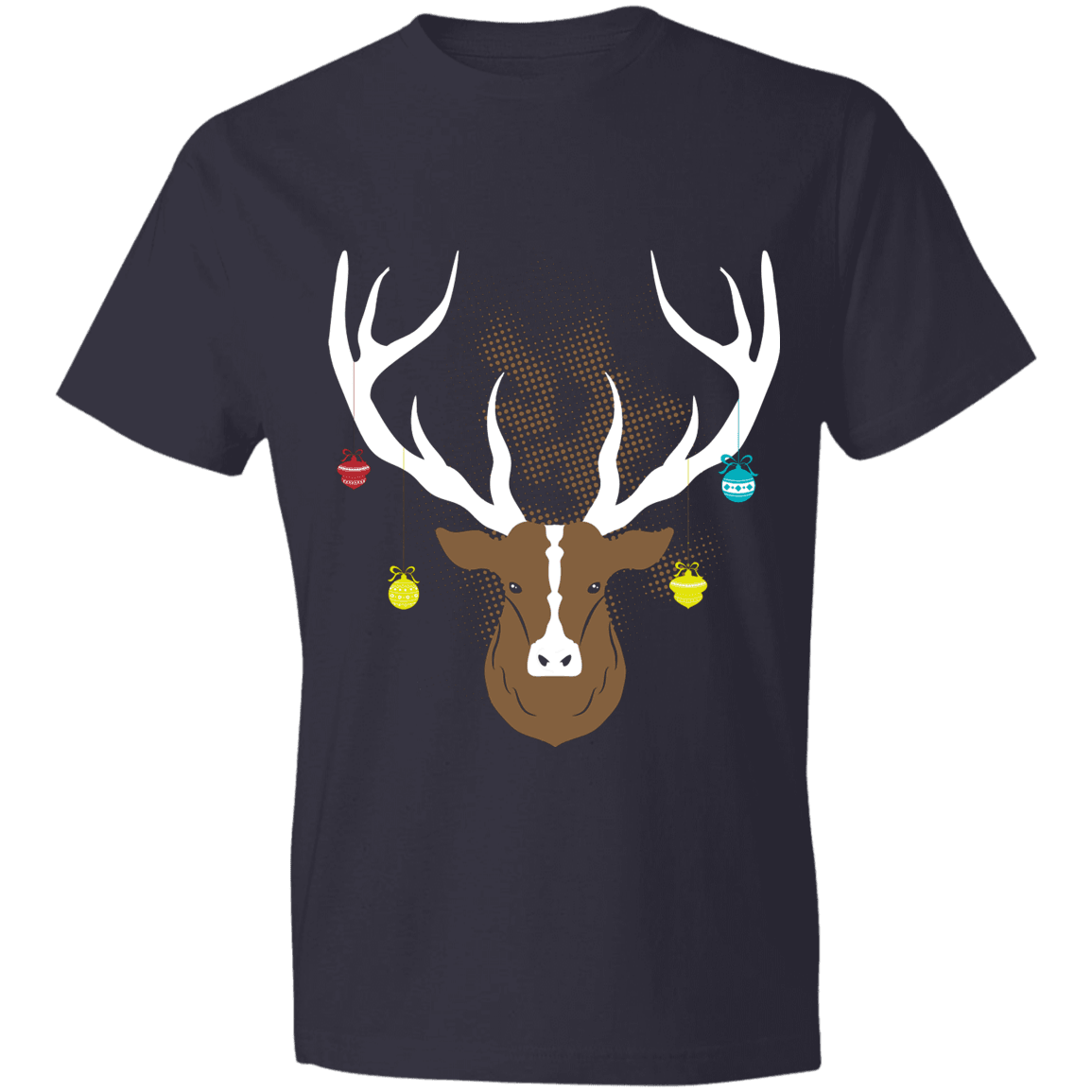 Designs by MyUtopia Shout Out:Christmas Deer - Lightweight Unisex T-Shirt,Navy / S,Adult Unisex T-Shirt