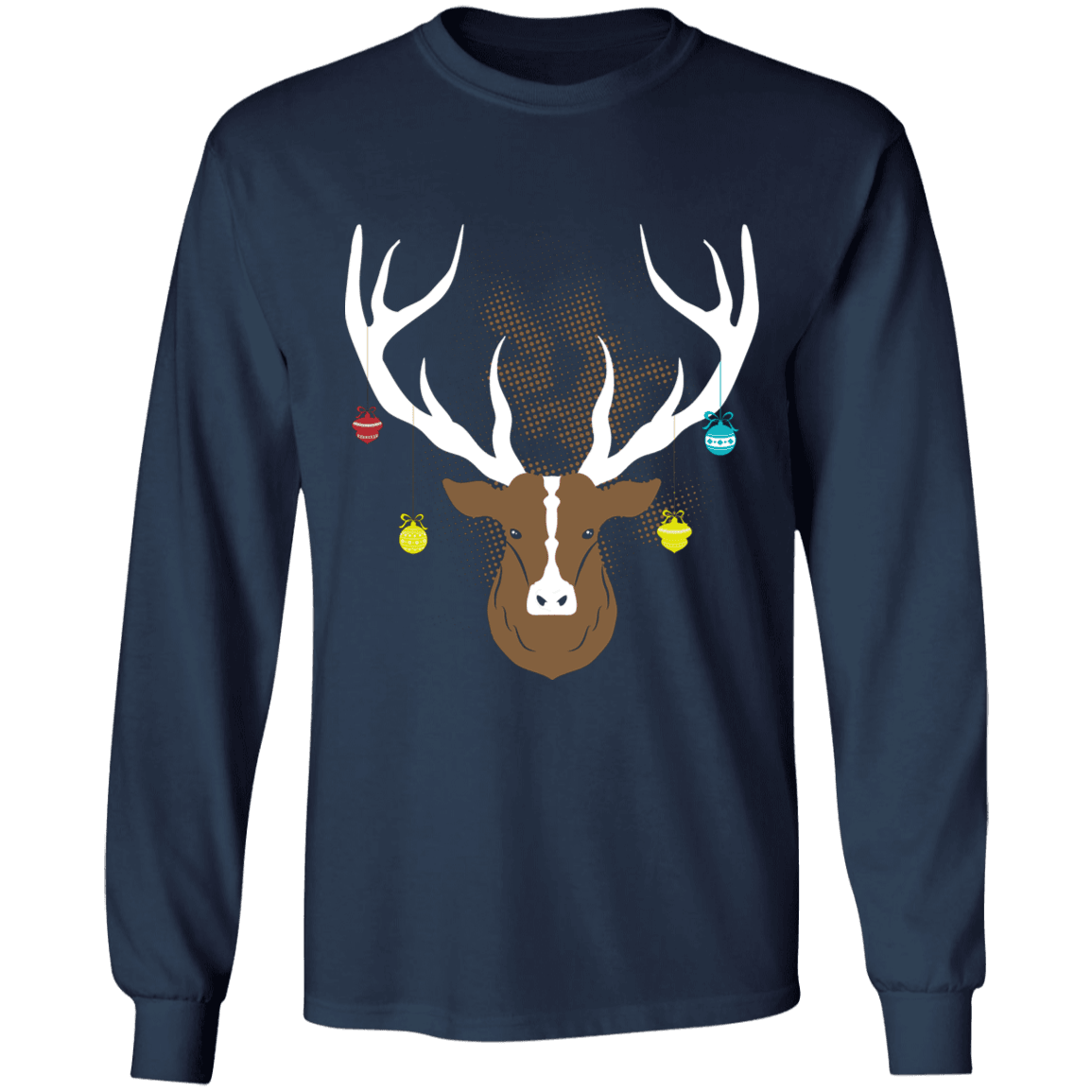 Designs by MyUtopia Shout Out:Christmas Deer - Ultra Cotton Long Sleeve T-Shirt,Navy / S,Long Sleeve T-Shirts