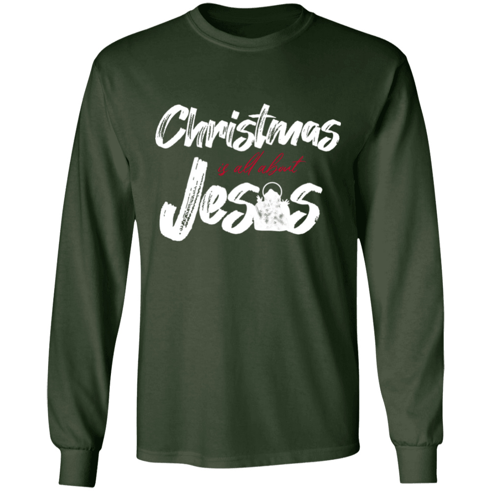 Designs by MyUtopia Shout Out:Christmas is All About Jesus - Ultra Cotton Long Sleeve T-Shirt,Forest Green / S,Long Sleeve T-Shirts