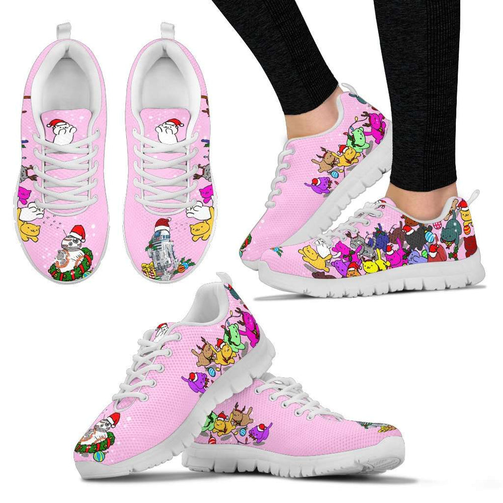 Designs by MyUtopia Shout Out:Christmas Nekos Chasing Droids Ladies Running Shoes,Pink / Ladies US5 (EU35),Running Shoes