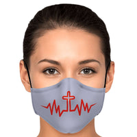 Load image into Gallery viewer, Designs by MyUtopia Shout Out:Christ&#39;s Cross in My Heart Beat Fitted Fabric Face Mask with Adjustable Ear Loops and filter pocket
