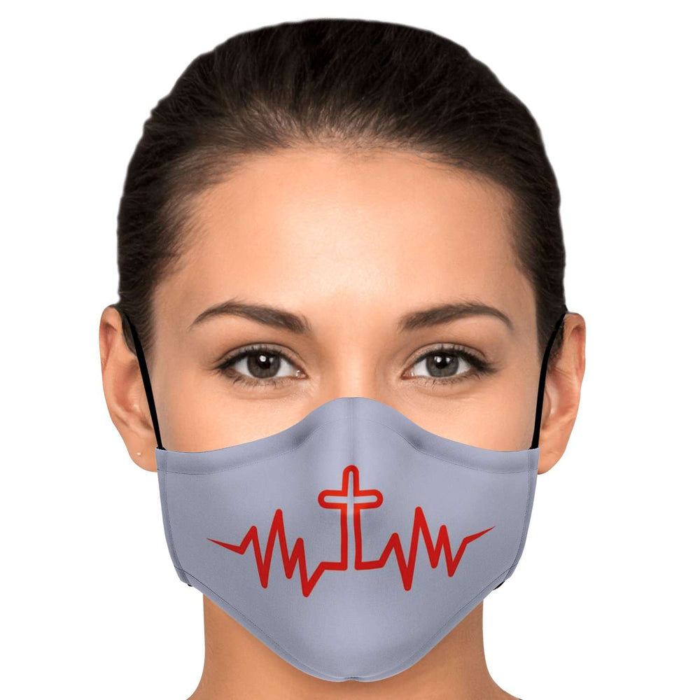 Designs by MyUtopia Shout Out:Christ's Cross in My Heart Beat Fitted Fabric Face Mask with Adjustable Ear Loops and filter pocket