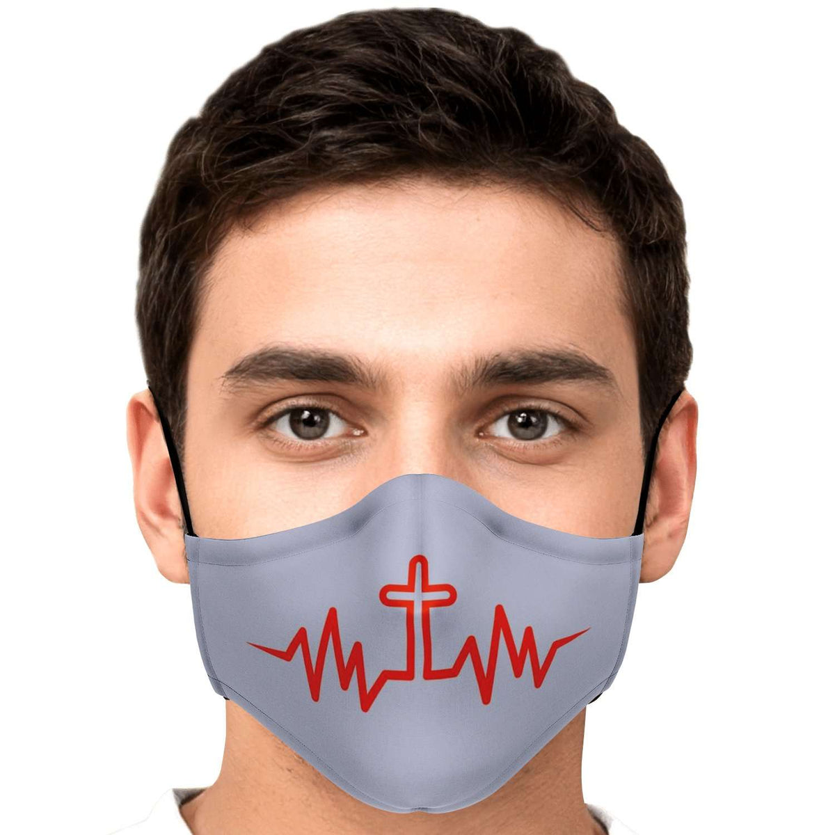 Designs by MyUtopia Shout Out:Christ's Cross in My Heart Beat Fitted Fabric Face Mask with Adjustable Ear Loops and filter pocket,Adult / Single / No filters,Fabric Face Mask