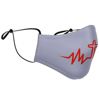 Load image into Gallery viewer, Designs by MyUtopia Shout Out:Christ&#39;s Cross in My Heart Beat Fitted Fabric Face Mask with Adjustable Ear Loops and filter pocket
