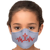 Load image into Gallery viewer, Designs by MyUtopia Shout Out:Christ&#39;s Cross in My Heart Beat Fitted Fabric Face Mask with Adjustable Ear Loops and filter pocket,Youth / Single / No filters,Fabric Face Mask
