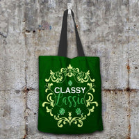 Load image into Gallery viewer, Designs by MyUtopia Shout Out:Classy Lassie Fabric Totebag Reusable Shopping Tote,Dark Green,Reusable Fabric Shopping Tote Bag
