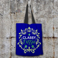 Load image into Gallery viewer, Designs by MyUtopia Shout Out:Classy Lassie Fabric Totebag Reusable Shopping Tote,Navy,Reusable Fabric Shopping Tote Bag
