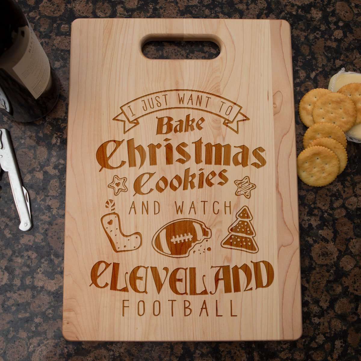 Designs by MyUtopia Shout Out:Cleveland Football Christmas Engraved Cutting Board,6″ X 9″ / Maple,Cutting Board