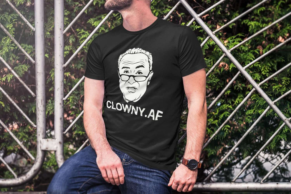 Designs by MyUtopia Shout Out:Clowny Schumer Trump Political Humor Unisex Jersey Short-Sleeve T-Shirt