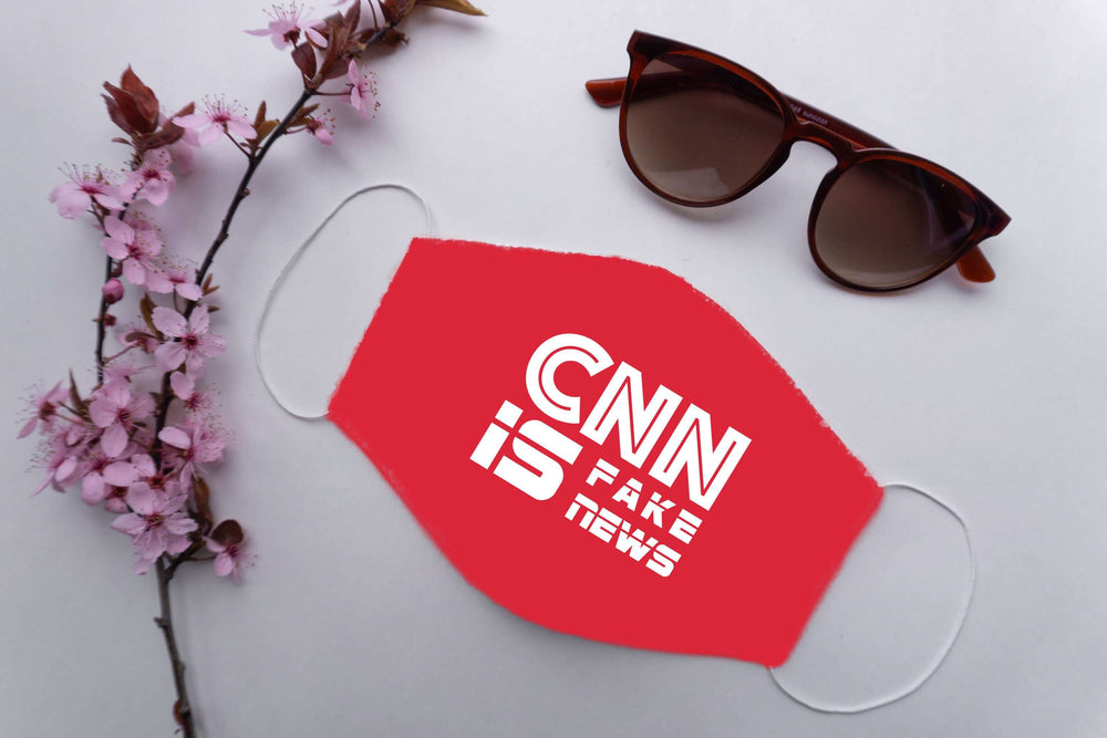 Designs by MyUtopia Shout Out:CNN is Fake News Trump Humor Adult Fabric Face Mask with Elastic Ear Loops