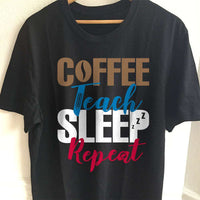Load image into Gallery viewer, Designs by MyUtopia Shout Out:Coffee Teach Sleep Repeat Adult Unisex Cotton Short Sleeve T-Shirt,S / Black,Adult Unisex T-Shirt
