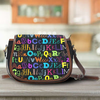 Load image into Gallery viewer, Designs by MyUtopia Shout Out:Colorful Alphabet Grade School Teacher Canvas Saddlebag Style Crossbody Purse
