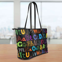 Load image into Gallery viewer, Designs by MyUtopia Shout Out:Colorful Alphabet Grade School Teacher Faux Leather Totebag Purse
