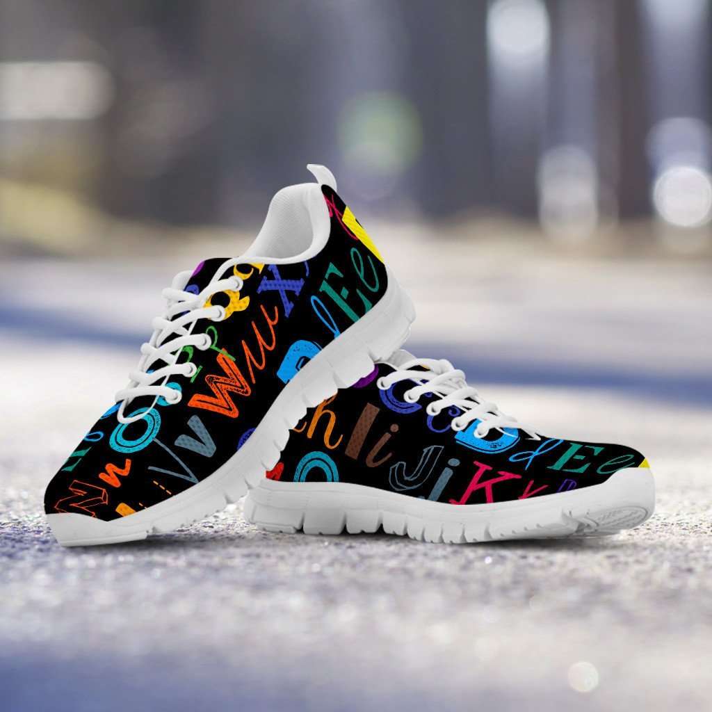 Designs by MyUtopia Shout Out:Colorful Alphabet Grade School Teacher Running Shoes,Women's / Ladies US5 (EU35) / Multicolor,Running Shoes