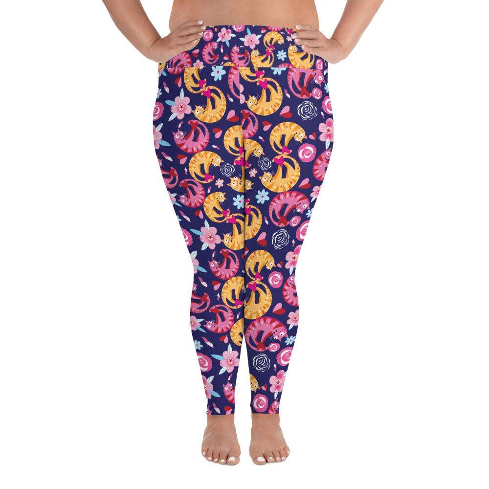 Designs by MyUtopia Shout Out:Colorful Cats All-Over Print High Waist Plus Size Leggings,2XL (18W/20W Pant),Yoga Leggings