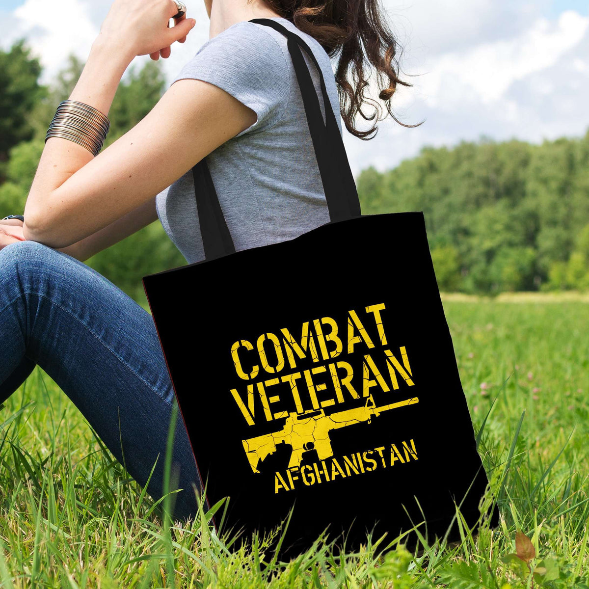 Designs by MyUtopia Shout Out:Combat Veteran Afghanistan Fabric Totebag Reusable Shopping Tote