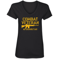 Load image into Gallery viewer, Designs by MyUtopia Shout Out:Combat Veteran Afghanistan Ladies&#39; V-Neck T-Shirt,S / Black,Ladies T-Shirts
