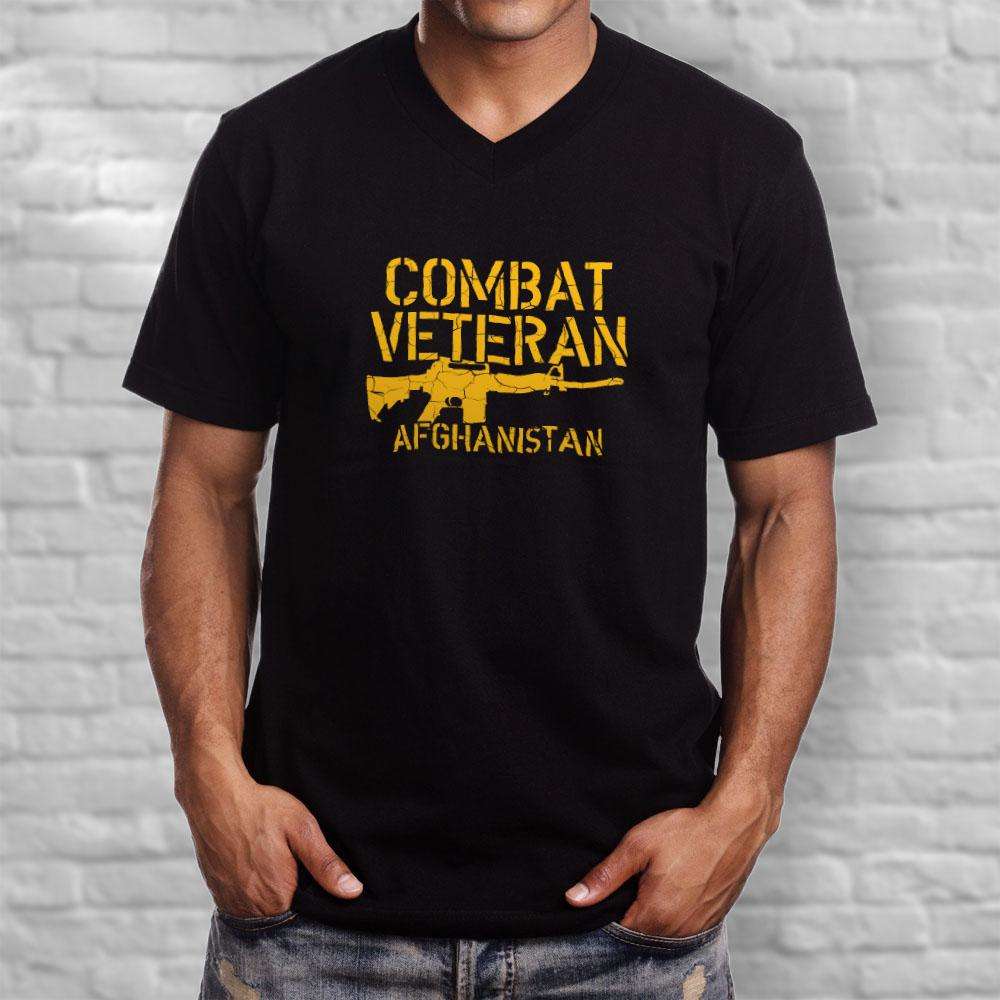 Designs by MyUtopia Shout Out:Combat Veteran Afghanistan Men's Printed V-Neck T-Shirt