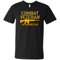 Load image into Gallery viewer, Designs by MyUtopia Shout Out:Combat Veteran Afghanistan Men&#39;s Printed V-Neck T-Shirt,S / Black,Adult Unisex Vneck Tee
