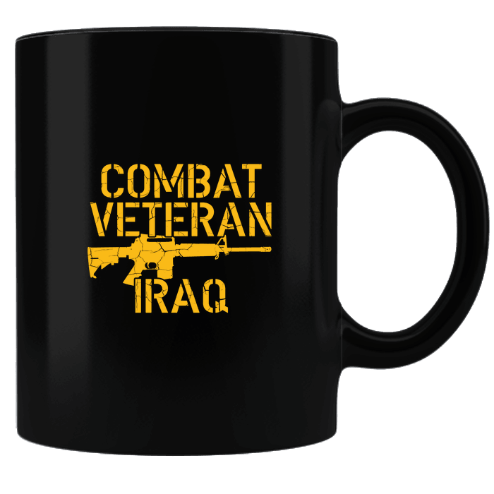 Designs by MyUtopia Shout Out:Combat Veteran Iraq Black Ceramic Coffee Mug,Black,Ceramic Coffee Mug