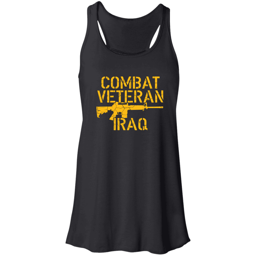 Designs by MyUtopia Shout Out:Combat Veteran Iraq Flowy Racerback Tank,X-Small / Black,Tank Tops