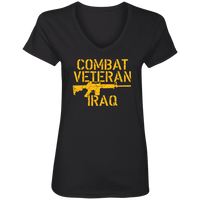 Load image into Gallery viewer, Designs by MyUtopia Shout Out:Combat Veteran Iraq Ladies&#39; V-Neck T-Shirt,S / Black,Ladies T-Shirts
