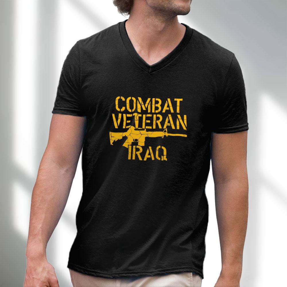 Designs by MyUtopia Shout Out:Combat Veteran Iraq Men's Printed V-Neck T-Shirt