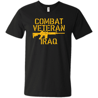 Load image into Gallery viewer, Designs by MyUtopia Shout Out:Combat Veteran Iraq Men&#39;s Printed V-Neck T-Shirt,S / Black,Adult Unisex Vneck Tee
