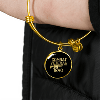 Load image into Gallery viewer, Designs by MyUtopia Shout Out:Combat Veteran Iraq Personalized Engravable Keepsake Bangle Bracelet
