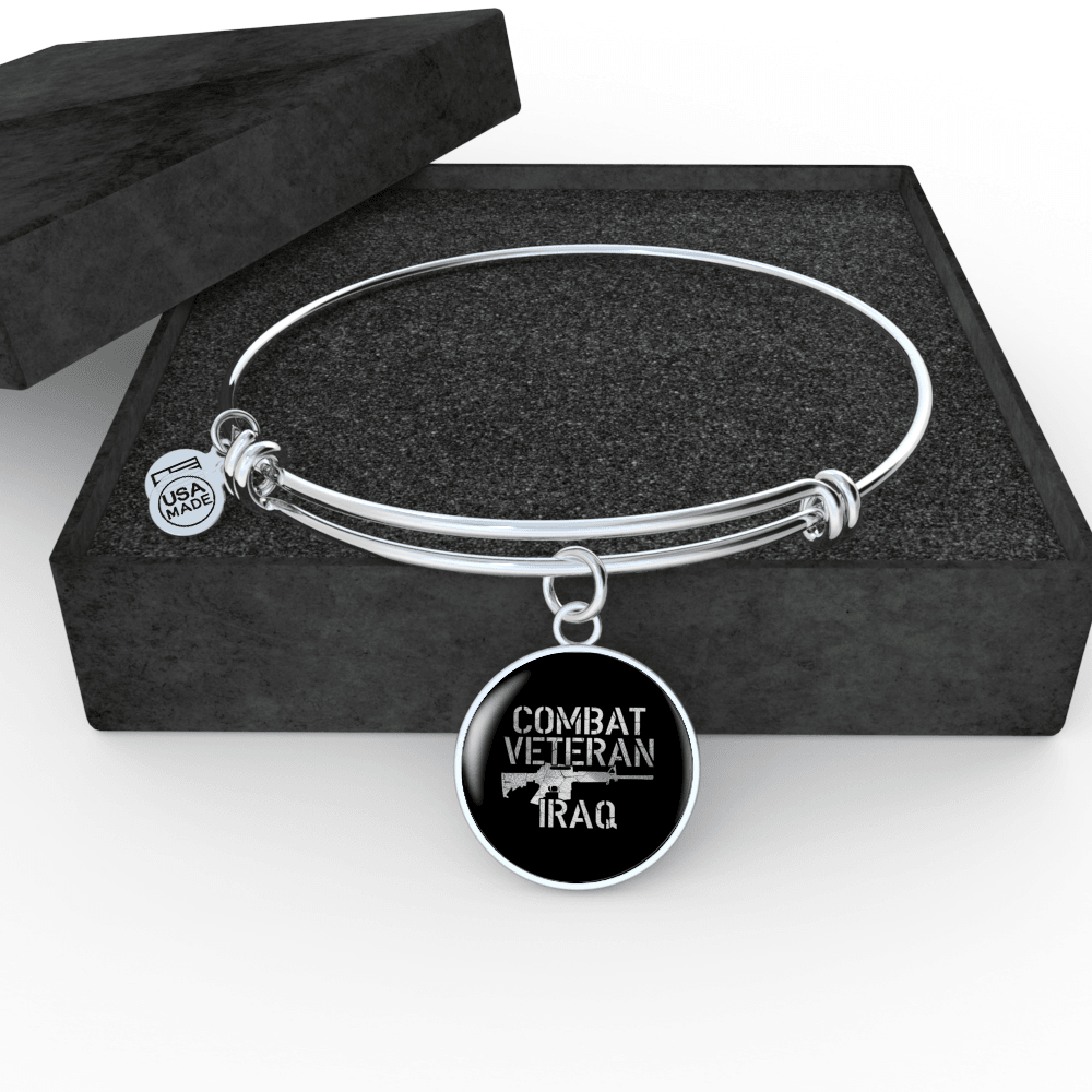 Designs by MyUtopia Shout Out:Combat Veteran Iraq Personalized Engravable Keepsake Bangle Bracelet,Silver / No,Wire Bracelet