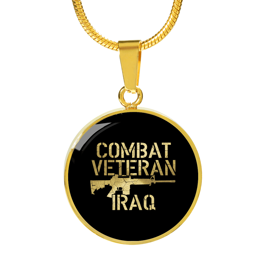 Designs by MyUtopia Shout Out:Combat Veteran Iraq Personalized Engravable Keepsake Necklace,Gold / No,Necklace
