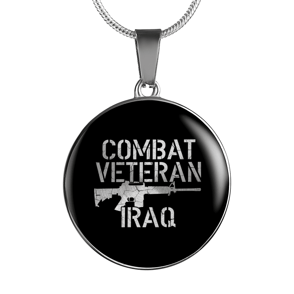 Designs by MyUtopia Shout Out:Combat Veteran Iraq Personalized Engravable Keepsake Necklace,Silver / No,Necklace