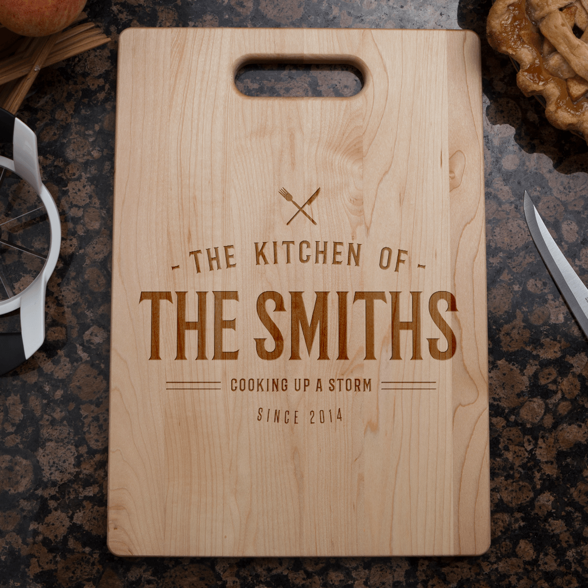 Designs by MyUtopia Shout Out:Cooking up A Storm Personalized with Family Name and Year Cutting Board,🌟  Best Value 9 3/4″ X 13.5″,Cutting Board