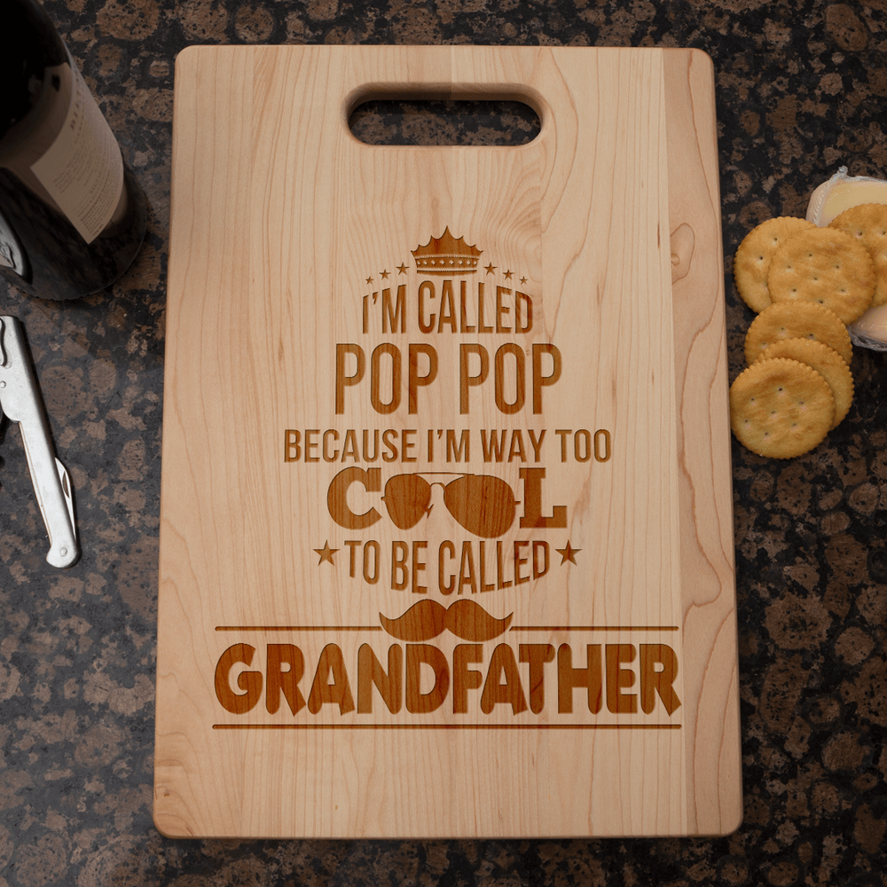 Designs by MyUtopia Shout Out:Cool Grandpa Personalized with Nickname Engraved Maple Cutting Board,🌟  Best Value 9 3/4″ X 13.5″ / Maple,Cutting Board