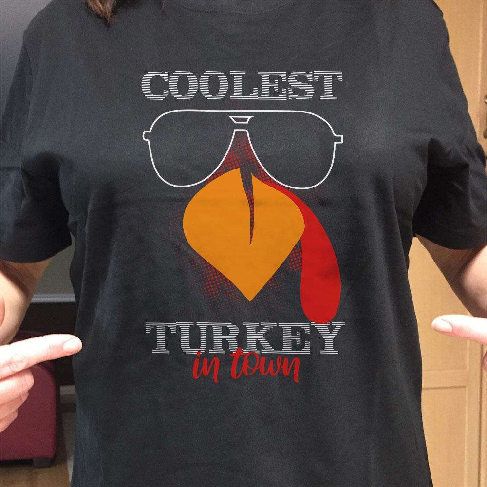 Designs by MyUtopia Shout Out:Coolest Turkey In Town Adult Unisex Cotton Short Sleeve T-Shirt