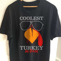 Load image into Gallery viewer, Designs by MyUtopia Shout Out:Coolest Turkey In Town Adult Unisex Cotton Short Sleeve T-Shirt,S / Black,Adult Unisex T-Shirt
