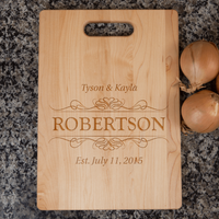 Load image into Gallery viewer, Designs by MyUtopia Shout Out:Couple Established Personalized Engraved with Names and Date  Maple Cutting Board
