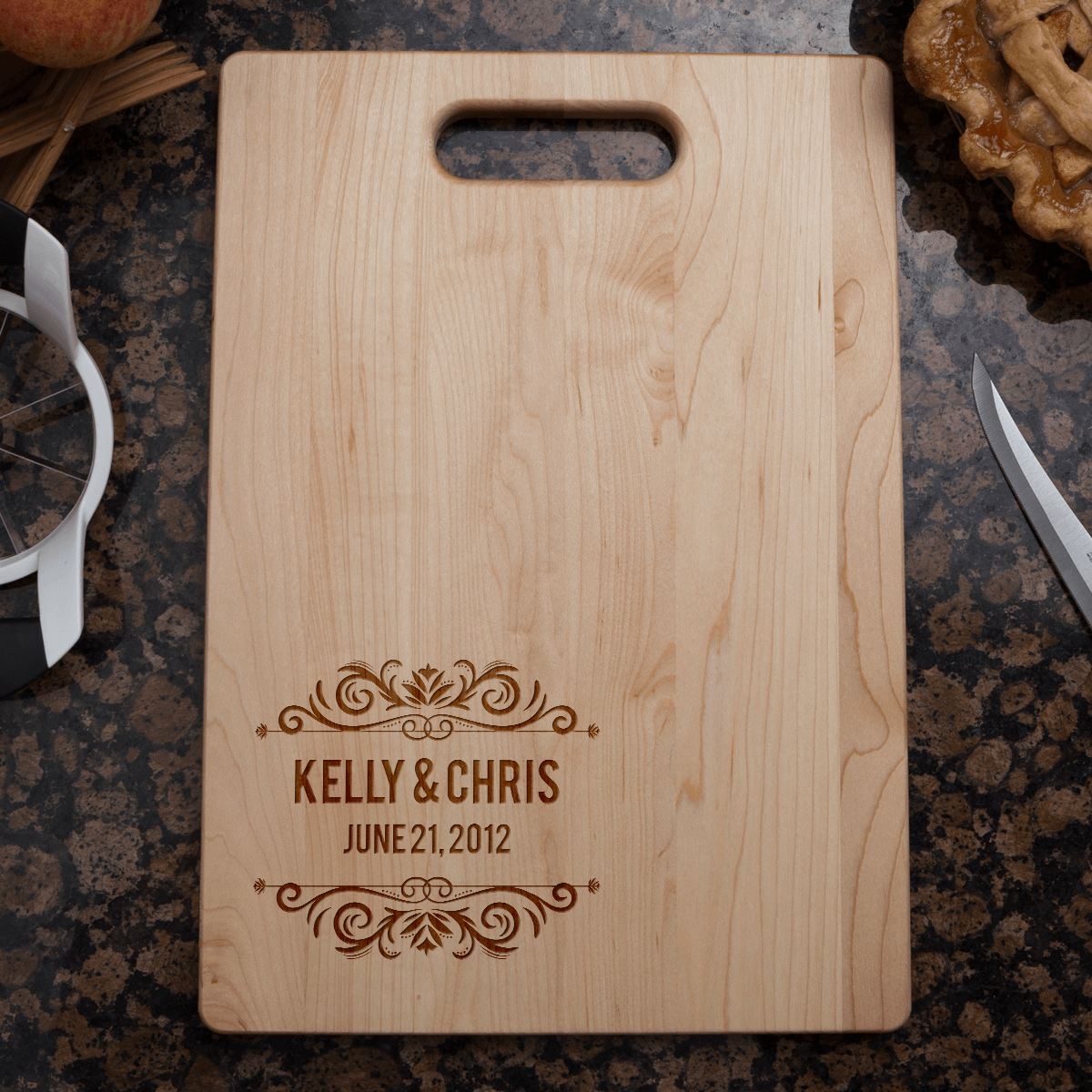 Designs by MyUtopia Shout Out:Couples Names and Date Personalized Wedding / Anniversary gift Engraved Cutting Board,🌟  Best Value 9 3/4″ X 13.5″,Cutting Board
