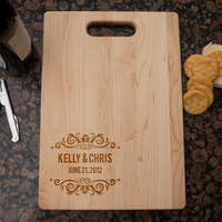Load image into Gallery viewer, Designs by MyUtopia Shout Out:Couples Names and Date Personalized Wedding / Anniversary gift Engraved Cutting Board
