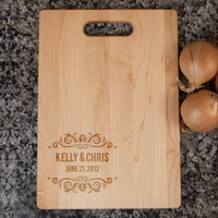 Load image into Gallery viewer, Designs by MyUtopia Shout Out:Couples Names and Date Personalized Wedding / Anniversary gift Engraved Cutting Board
