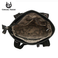 Load image into Gallery viewer, Designs by MyUtopia Shout Out:Cowgirl Trendy Colorful Sugar Skull Owl and flowers All OverPrint Top Handle Totebag Purse
