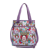 Load image into Gallery viewer, Designs by MyUtopia Shout Out:Cowgirl Trendy Colorful Sugar Skull Owl and flowers All OverPrint Top Handle Totebag Purse,Purple,Handbag Purse
