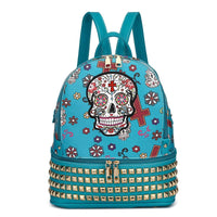 Load image into Gallery viewer, Designs by MyUtopia Shout Out:Cowgirl Trendy Day of the Dead Purse Sugar Skull Bag Studded Fashion Backpack,Teal,Backpack Purse
